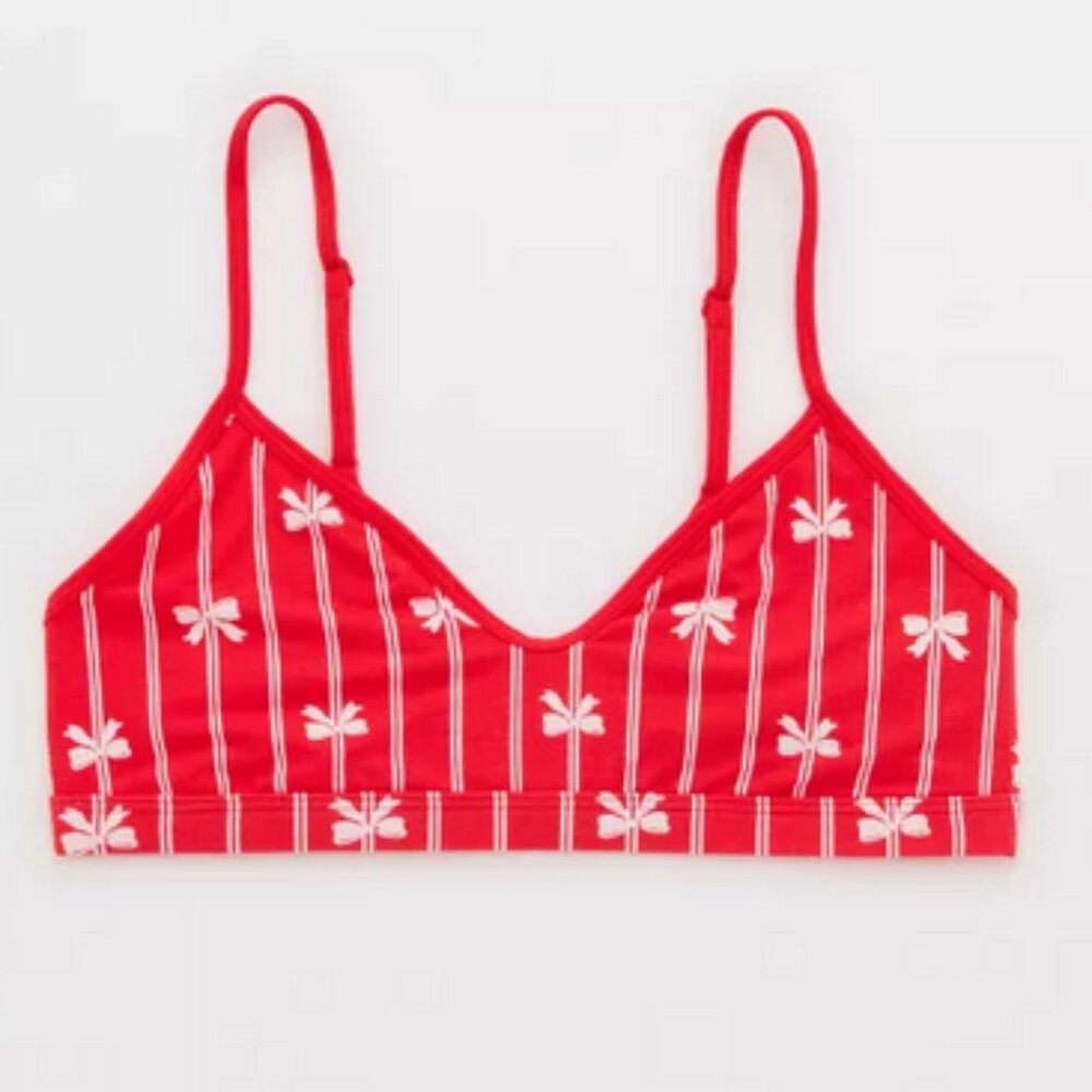 Aerie Bralette Size Small Modal Superchill Red & White Bows NEW